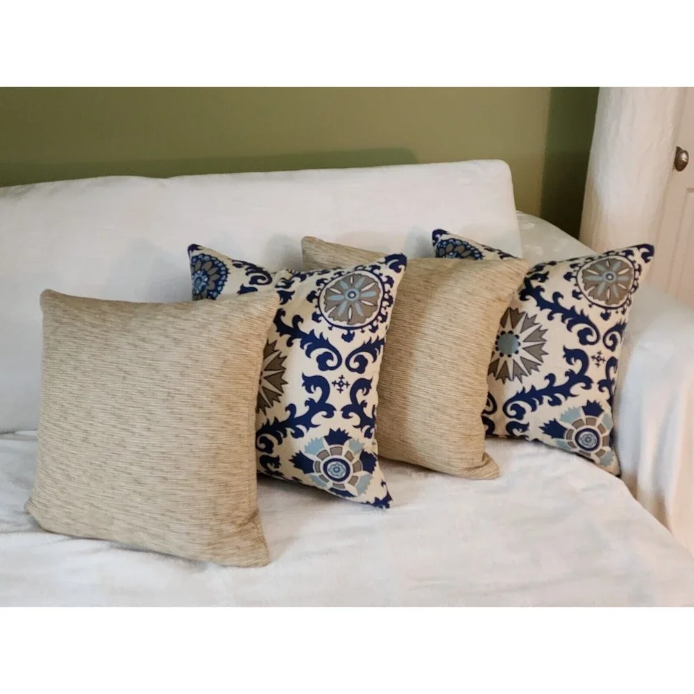 2 -‎ Roth & Tompkins Woven 20x20 Throw Pillow Covers Zippered Toffee Damask NEW